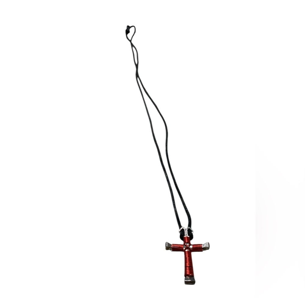 Red Hand Made Horseshoe Nail Cross Necklace